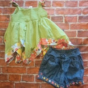 Gymboree Girls Aloha Sunshine Set Sz 7 Handkerchief Top & Shorts